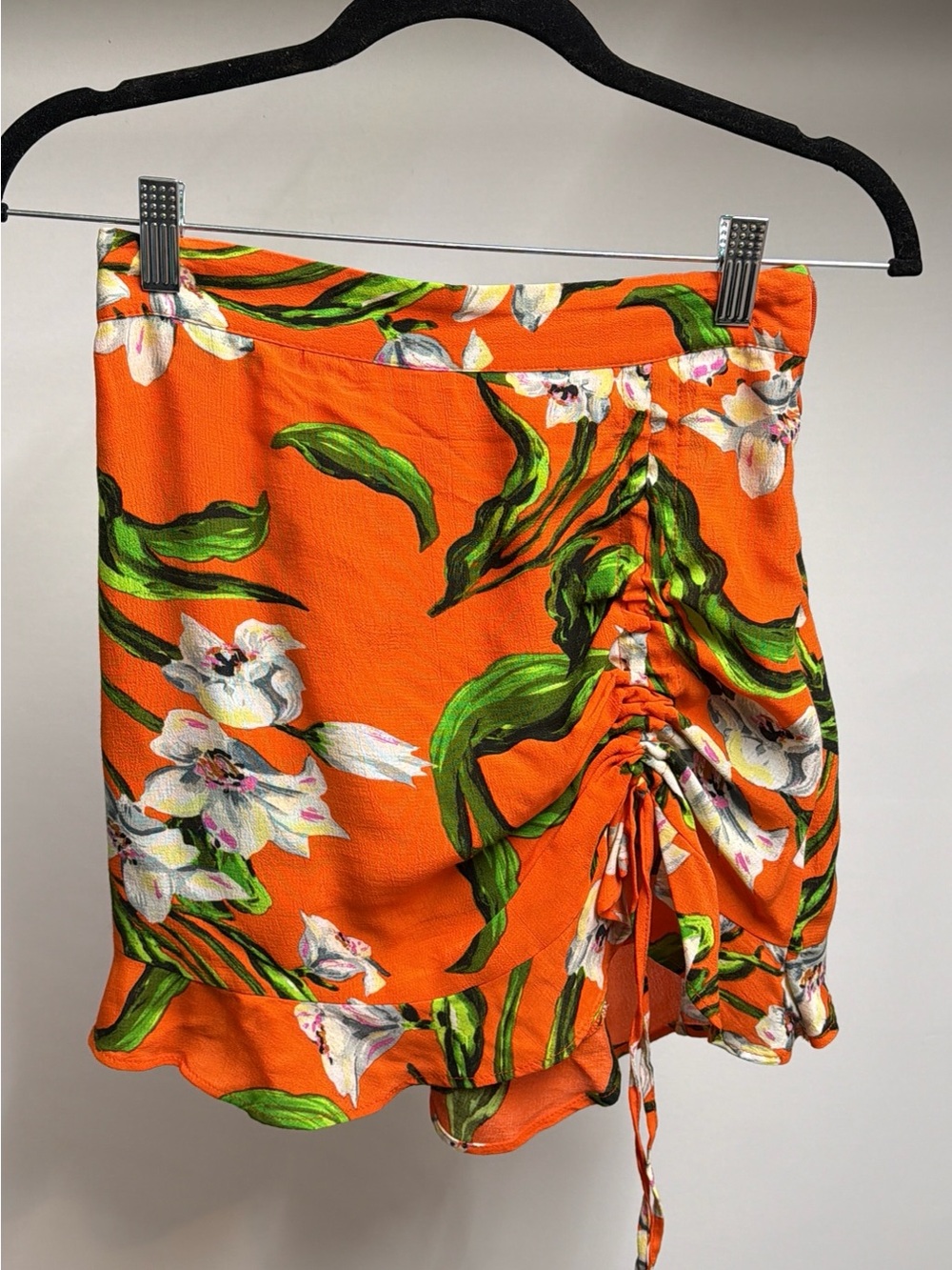 ZARA Orange Floral Drawstring Ruched Skort Size M